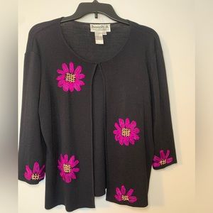Joseph A Black Sweater with pink flower detail